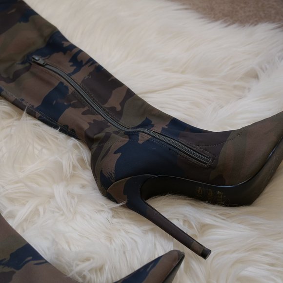 ASOS Camouflage stiletto thigh high boots - Picture 5 of 8